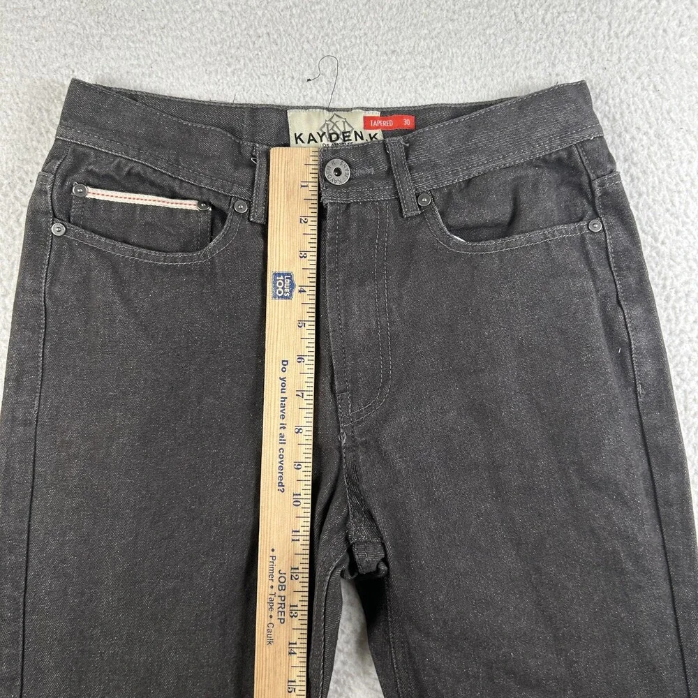 Kayden.K Jeans Mens 30x30 Charcoal Gray Tapered Selvedge Denim Zip Back Pockets
